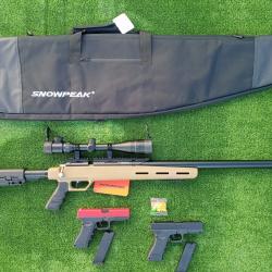PACK-CADEAU ! Carabine PCP Snowpeak M30C  5.5 mm 19,9 J. + Cadeau pistolet Airsoft Ressort Glock 17