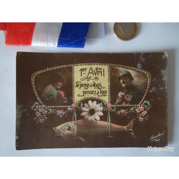 1914/1918 carte postale crite document militaire 1er Avril