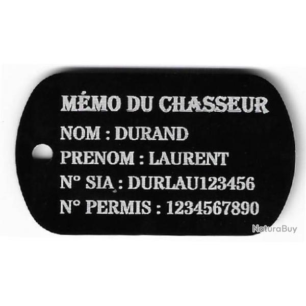 Mmo Chasseur porte cl TAG militaire en aluminium grav au laser (Recto)