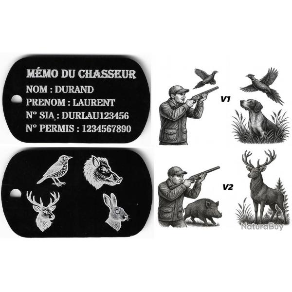 Mmo Chasseur porte cl TAG militaire en aluminium grav au laser (Recto/Verso)