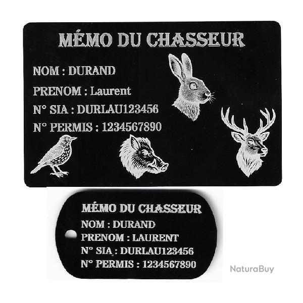 Mmo Chasseur + Port cl TAG militaire en aluminium grav au laser (Recto)