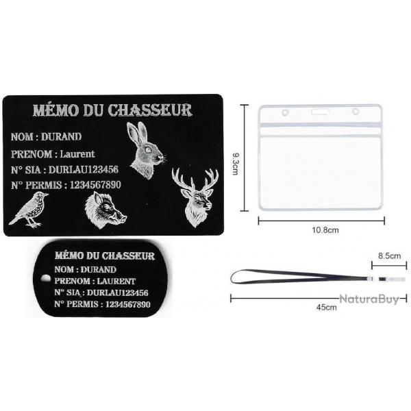 Mmo Chasseur + Port cl TAG militaire en aluminium grav au laser (Recto) + Porte badge tour