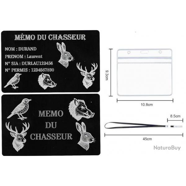 Mmo Chasseur en aluminium grav au laser (Recto / Verso) + Porte badge tour de cou