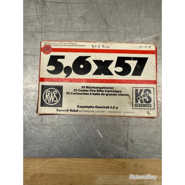 1 BOITE DE 20 CARTOUCHES RWS CALIBRE 5.6 X 57