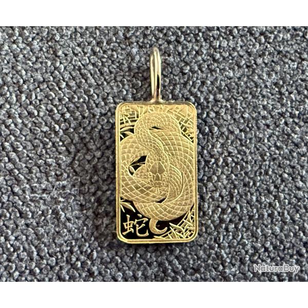 Petit pendentif Lingot or 1 g mont en pendentif - Suisse - 24 carats - Heraeus- Serpent