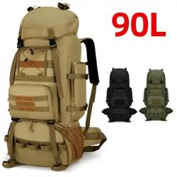 Sac à Dos Militaire 90L Randonnée Alpinisme Homme Femme Tactique Etanche Résistant Multi-poches KAKI