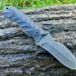 couteau droit lame pierre volcanique 22cm manche G10 enchère