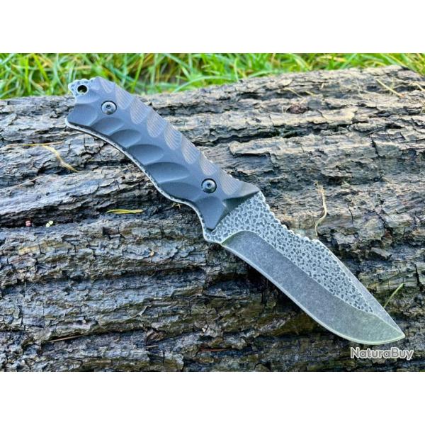couteau droit lame pierre volcanique 22cm manche G10 enchre
