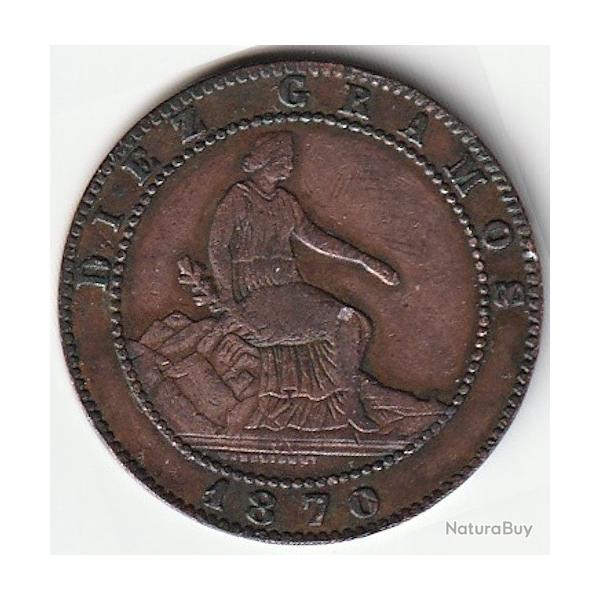 Pice de Monnaie Espagne Diez centimos gouvernement Provisoire 1870 om Qualit
