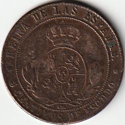 Pièce de Monnaie Espagne 5 centimos de escudo Isabelle II 1868