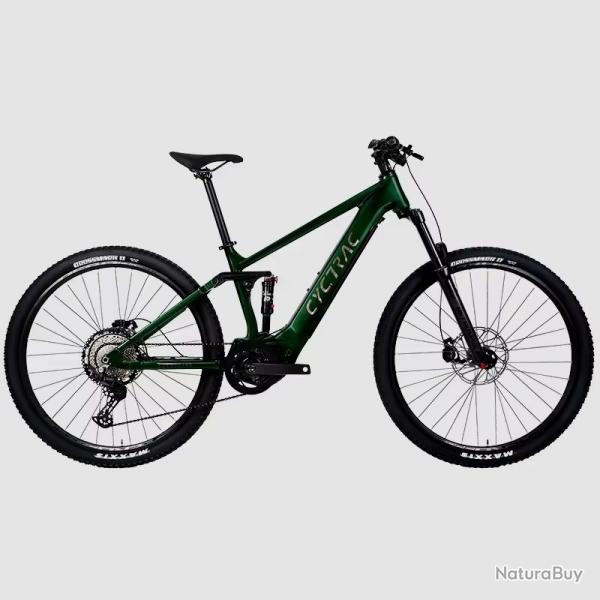 VTT ELECTRIQUE VERT SUSPENSION COMPLETE CADRE FIBRE DE CARBONE BATTERIE 250W SHIMANO