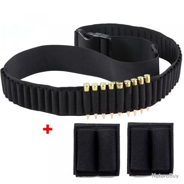CARTOUCHIRE 50 EMPLACEMENTS + 2 PATCHS PORTE MUNITIONS - NOIR - LIVRAISON GRATUITE
