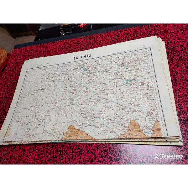 LOT DE 23 CARTES ROUTIERES GUERRE D' INDOCHINE , DIEN BIEN PHU