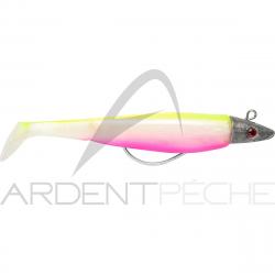 Leurre souple DELALANDE Swat shad monté 11cm 15g x1 188 Blanc nacré dos jaune fluo ventre rose