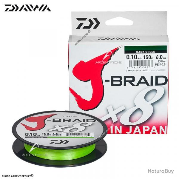 Tresse DAIWA J Braid X8 chartreuse 150m  0.13mm (PE1)