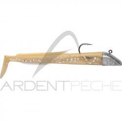 Leurre souple POWERLINE Sand eel monté 10cm 15g Marron pale/Ventre translucide pailleté