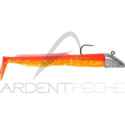 Leurre souple POWERLINE Sand eel monté 10cm 25g Orange fluo/Jaune fluo pailleté