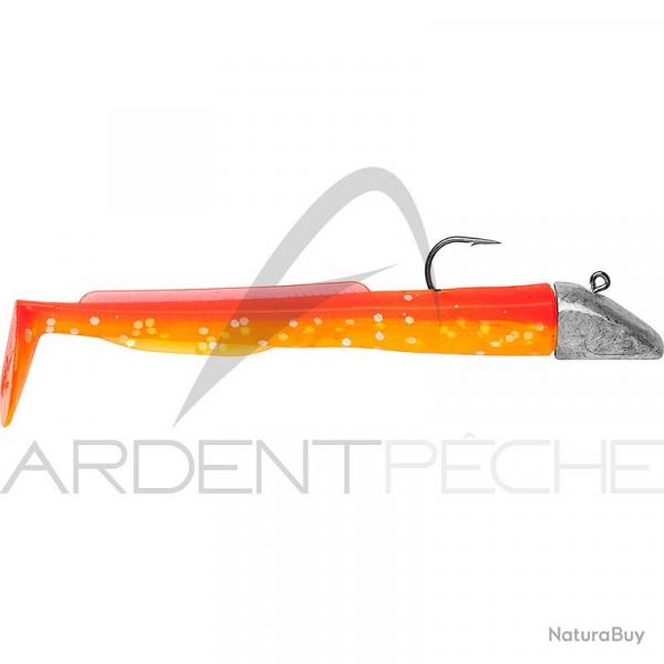 Leurre souple POWERLINE Sand eel mont 10cm 25g Orange fluo/Jaune fluo paillet