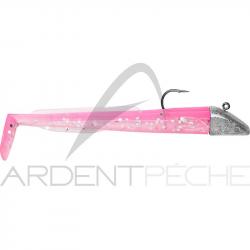 Leurre souple POWERLINE Sand eel monté 10cm 25g Rose fluo/Ventre translucide pailleté