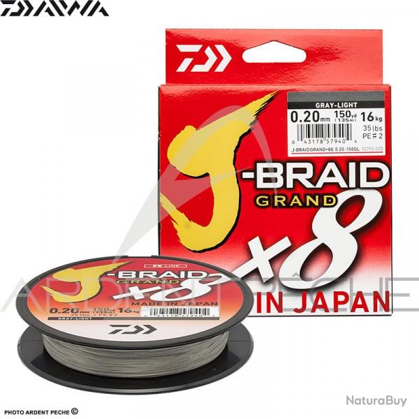 Tresse DAIWA J Braid Grand X8 grise 135m PE2 ( 0.20mm)