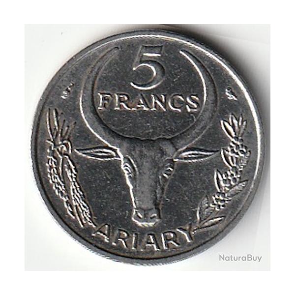 Pice de Monnaie Madagascar 5 francs 1968
