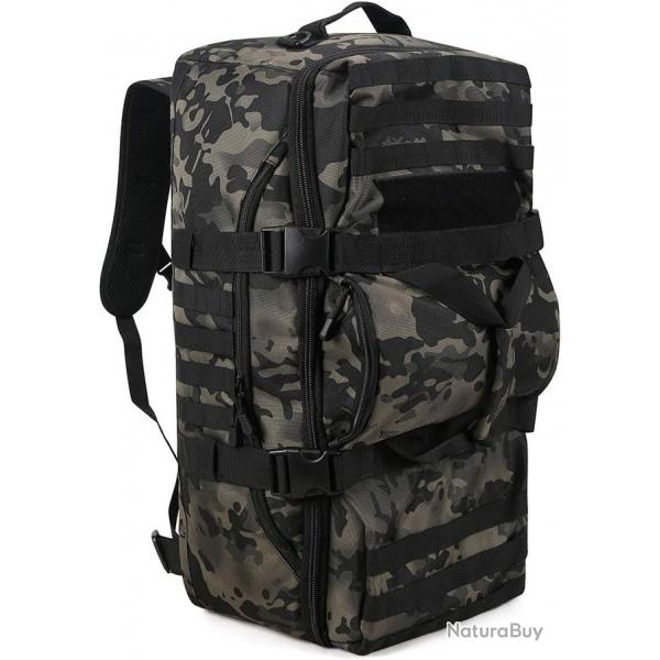 Sac  Dos Tactique 60L Militaire Homme Nylon 900D Molle Voyage Randonne Chasse Camping 3 en 1 Camo