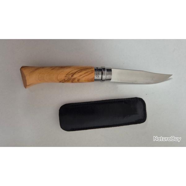 Opinel N08 bois d'olivier avec housse cuir neuf
