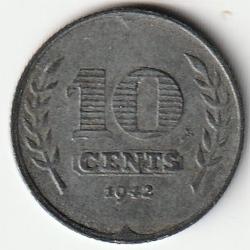 Pièce de Monnaie Pays Bas 10 cents Wilhelmine Occupation allemande 1942