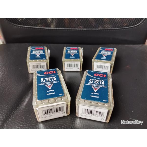5 botes neuves de cartouches CCI Stinger 22 EX LR Varmint