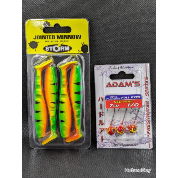 Lot pche/ STORM jointes minnow + TTE PLOMBE ADAM'S 7 gr , 1/0.