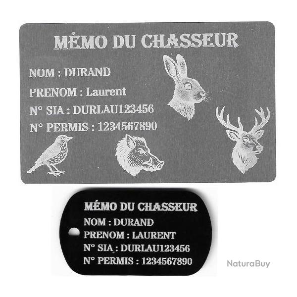 Mmo Chasseur Argent + Port cl TAG militaire en aluminium grav au laser (Recto)