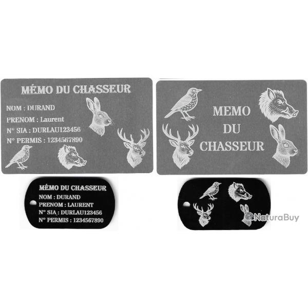 Mmo Chasseur Argent + Port cl TAG militaire en aluminium grav au laser (Recto / Verso)