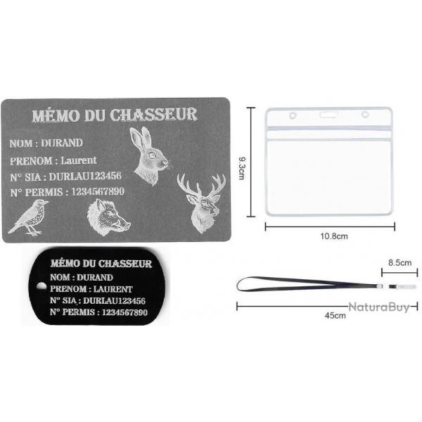 Mmo Chasseur Argent + Port cl TAG militaire en aluminium grav au laser (Recto) + Porte badge to