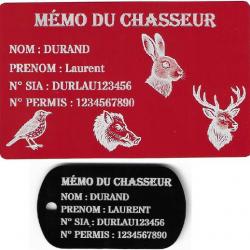 Mémo Chasseur rouge + Porté clé TAG militaire en aluminium gravé au laser (Recto)