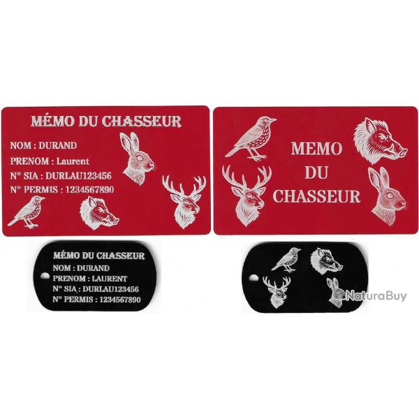 Mmo Chasseur rouge + Port cl TAG militaire en aluminium grav au laser (Recto / Verso)