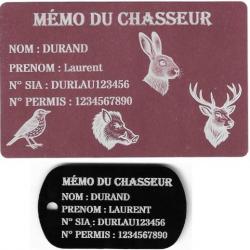 Mémo Chasseur rose + Porté clé TAG militaire en aluminium gravé au laser (Recto)