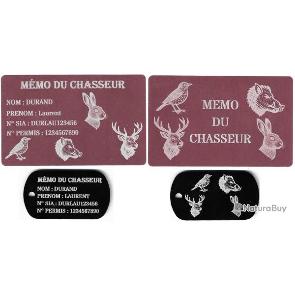 Mmo Chasseur rose + Port cl TAG militaire en aluminium grav au laser (Recto / Verso)