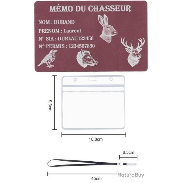 Mmo Chasseur rose en aluminium grav au laser (Recto) + Porte badge tour de cou