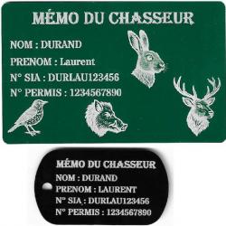 Mémo Chasseur vert + Porté clé TAG militaire en aluminium gravé au laser (Recto)