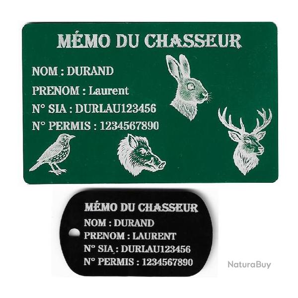 Mmo Chasseur vert + Port cl TAG militaire en aluminium grav au laser (Recto)