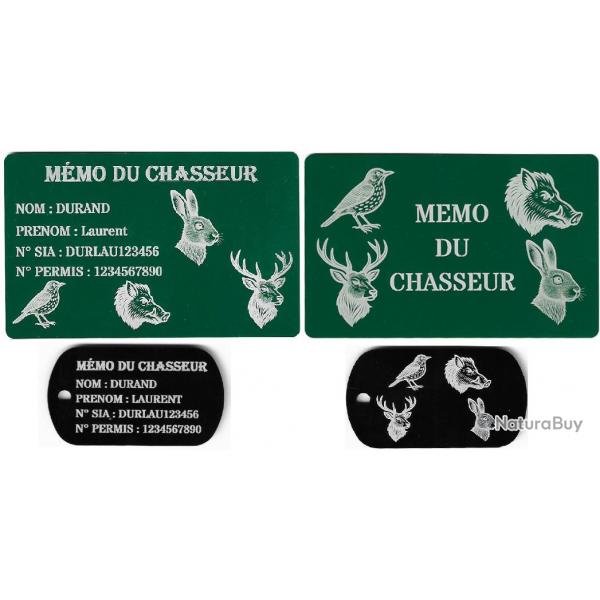 Mmo Chasseur vert + Port cl TAG militaire en aluminium grav au laser (Recto / Verso)