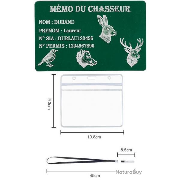 Mmo Chasseur vert en aluminium grav au laser (Recto) + Porte badge tour de cou