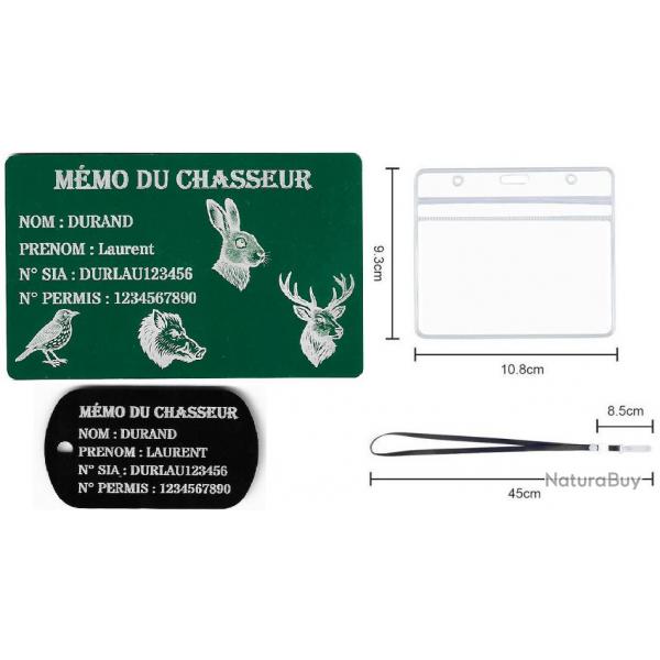 Mmo Chasseur vert + Port cl TAG militaire en aluminium grav au laser (Recto) + Porte badge tour