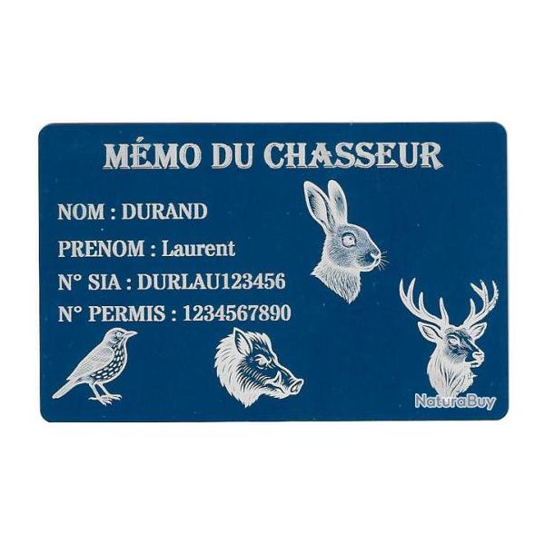 Mmo Chasseur bleu en aluminium grav au laser (Recto)