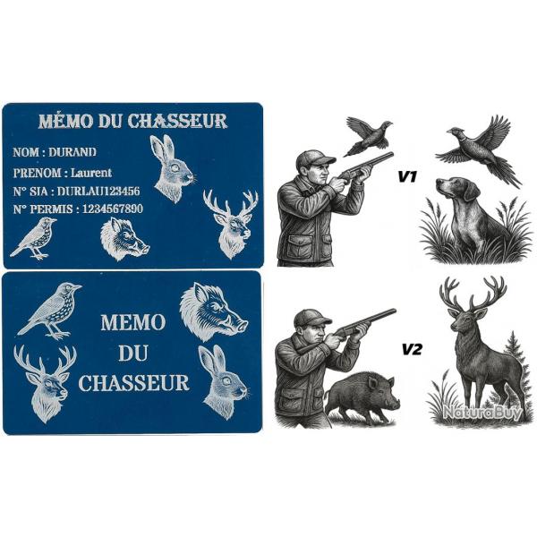 Mmo Chasseur bleu en aluminium grav au laser (Recto / Verso)