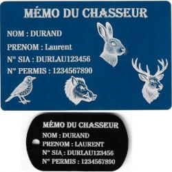 Mémo Chasseur bleu + Porté clé TAG militaire en aluminium gravé au laser (Recto)