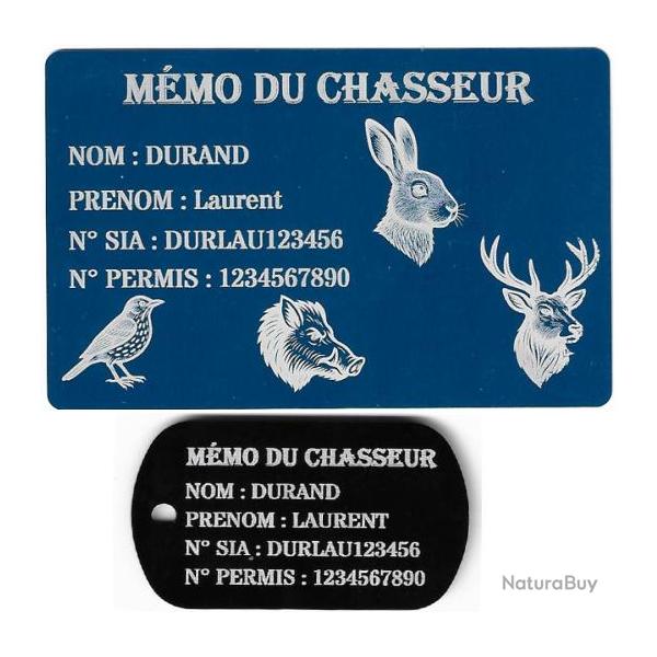 Mmo Chasseur bleu + Port cl TAG militaire en aluminium grav au laser (Recto)