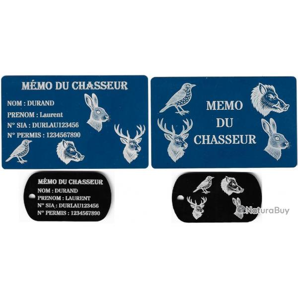 Mmo Chasseur bleu + Port cl TAG militaire en aluminium grav au laser (Recto / Verso)