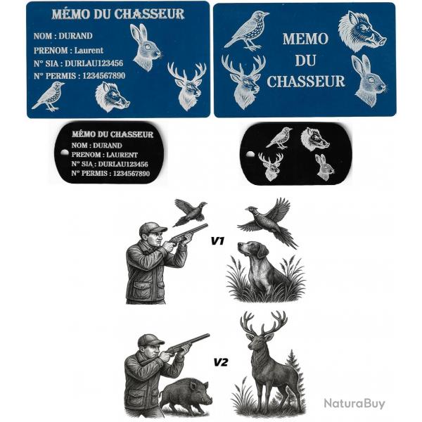 Mmo Chasseur bleu + Port cl TAG militaire en aluminium grav au laser (Recto / Verso)