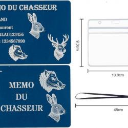 Mémo Chasseur bleu en aluminium gravé au laser (Recto / Verso) + Porte badge tour de cou